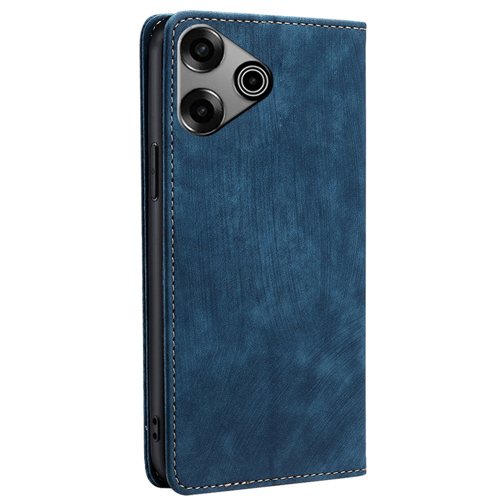 For Transsion Tecno Pova 6 Pro 5G Case RFID Blocking PU Leather Wallet Flip Phone Cover - Blue