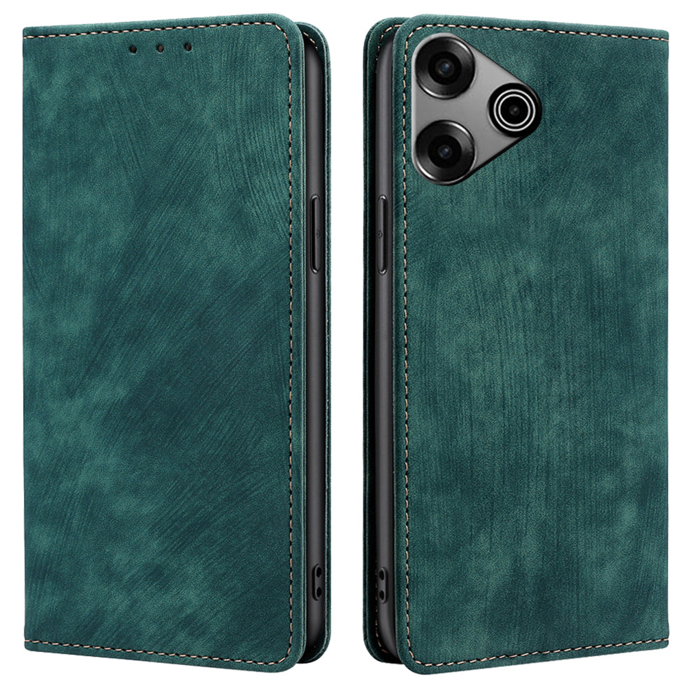 For Transsion Tecno Pova 6 Pro 5G Case RFID Blocking PU Leather Wallet Flip Phone Cover - Green