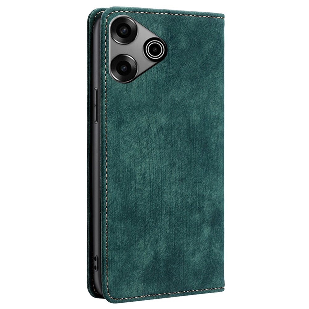 For Transsion Tecno Pova 6 Pro 5G Case RFID Blocking PU Leather Wallet Flip Phone Cover - Green