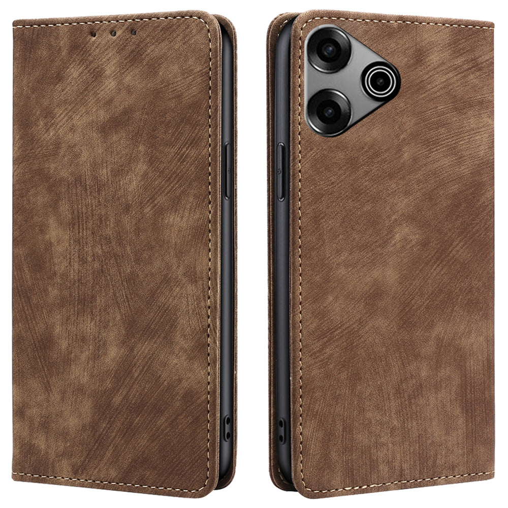 For Transsion Tecno Pova 6 Pro 5G Case RFID Blocking PU Leather Wallet Flip Phone Cover - Brown