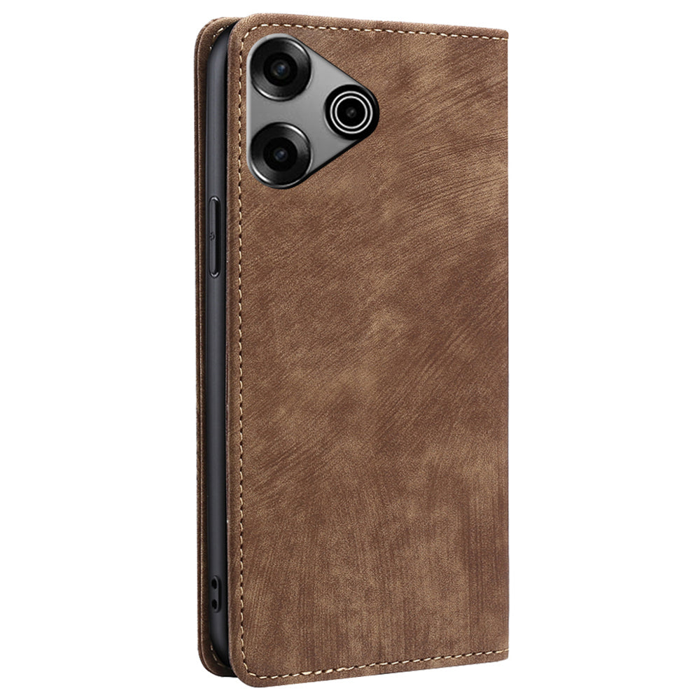 For Transsion Tecno Pova 6 Pro 5G Case RFID Blocking PU Leather Wallet Flip Phone Cover - Brown