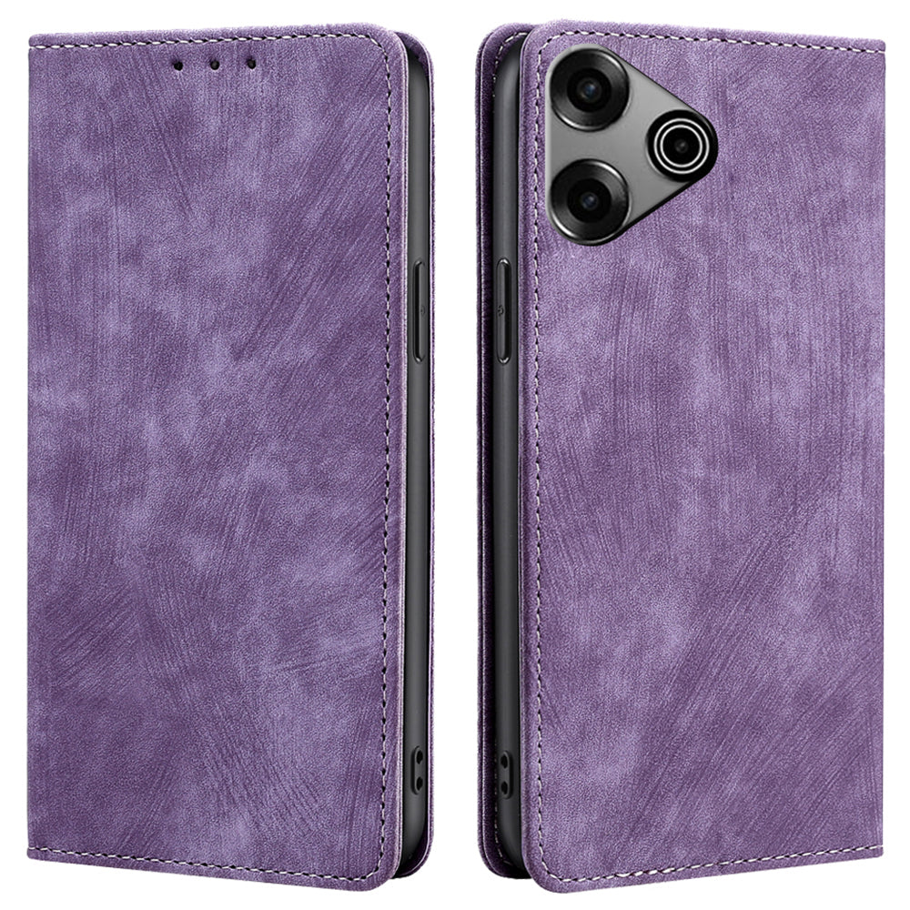 For Transsion Tecno Pova 6 Pro 5G Case RFID Blocking PU Leather Wallet Flip Phone Cover - Purple