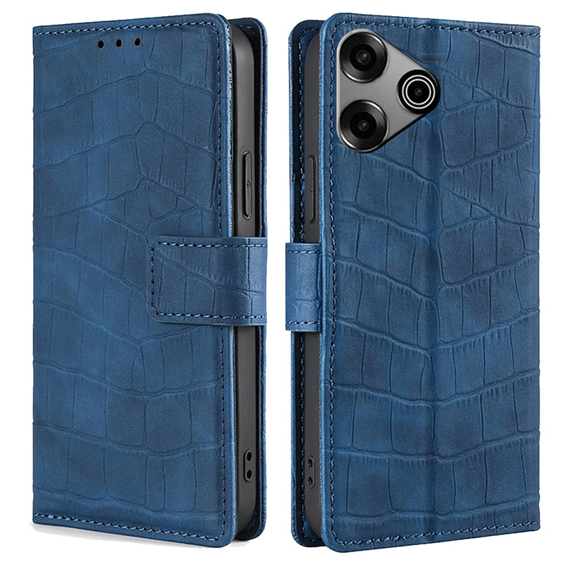 For Transsion Tecno Pova 6 Pro 5G Phone Case Wallet Stand Crocodile Texture Leather Cover - Blue