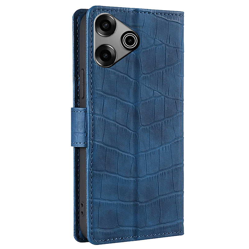 For Transsion Tecno Pova 6 Pro 5G Phone Case Wallet Stand Crocodile Texture Leather Cover - Blue