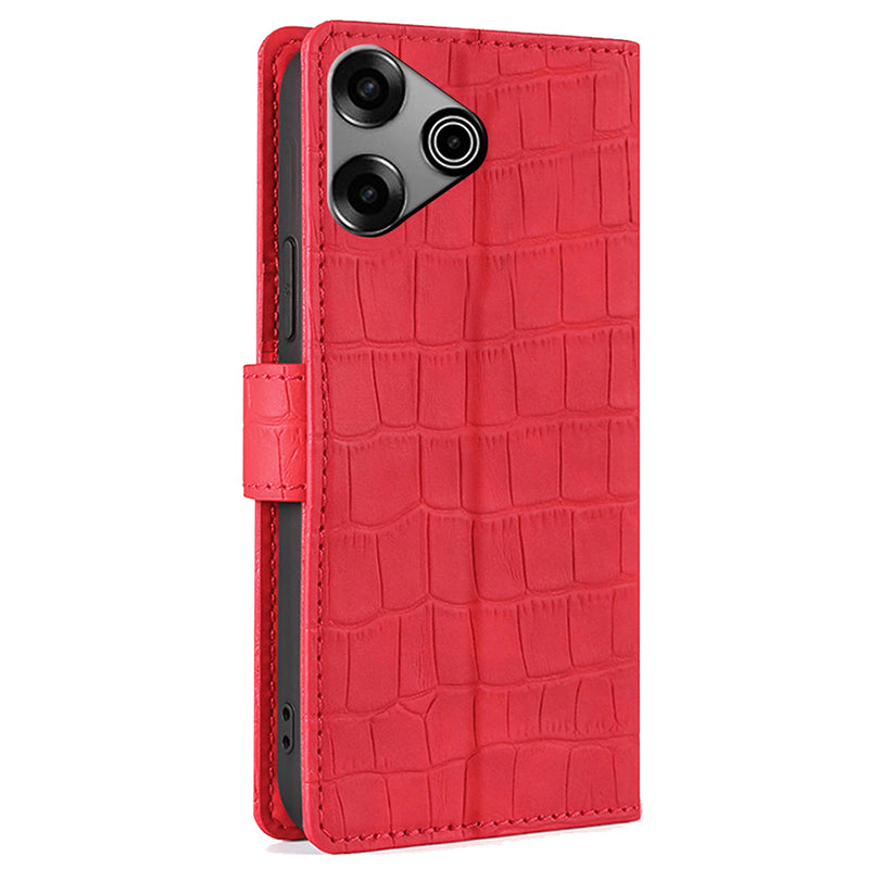For Transsion Tecno Pova 6 Pro 5G Phone Case Wallet Stand Crocodile Texture Leather Cover - Red