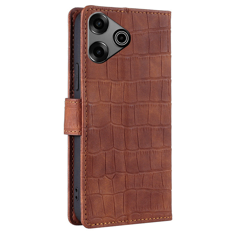 For Transsion Tecno Pova 6 Pro 5G Phone Case Wallet Stand Crocodile Texture Leather Cover - Brown