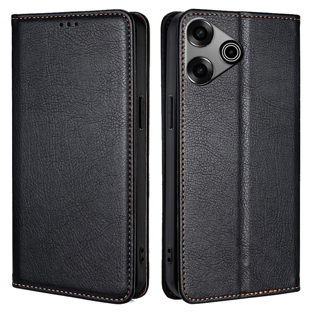 For Transsion Tecno Pova 6 Pro 5G Anti-scratch Case Wallet PU Leather Magnetic Cell Phone Cover - Black