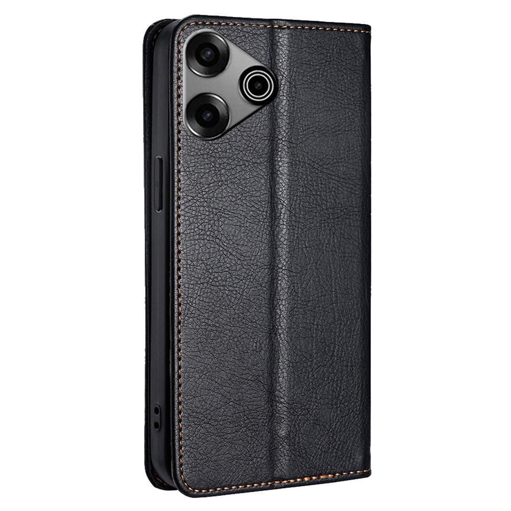 For Transsion Tecno Pova 6 Pro 5G Anti-scratch Case Wallet PU Leather Magnetic Cell Phone Cover - Black