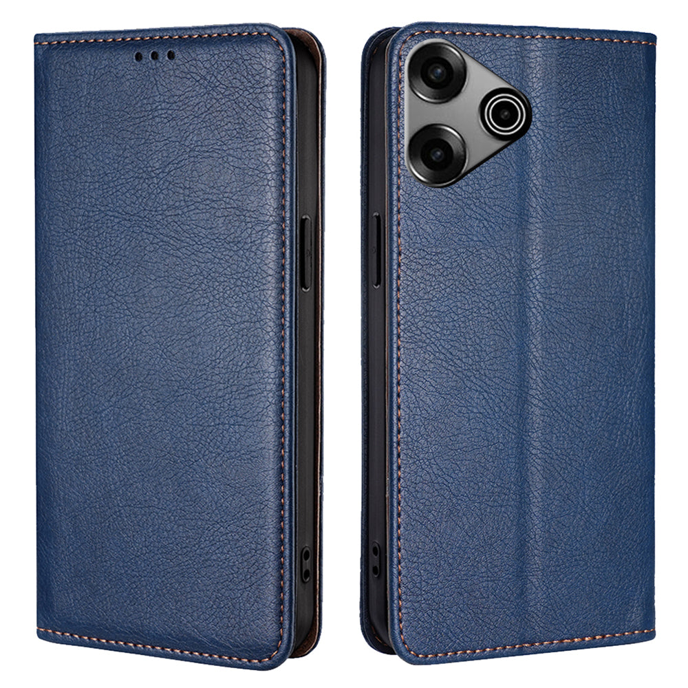 For Transsion Tecno Pova 6 Pro 5G Anti-scratch Case Wallet PU Leather Magnetic Cell Phone Cover - Blue