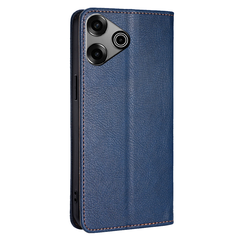 For Transsion Tecno Pova 6 Pro 5G Anti-scratch Case Wallet PU Leather Magnetic Cell Phone Cover - Blue
