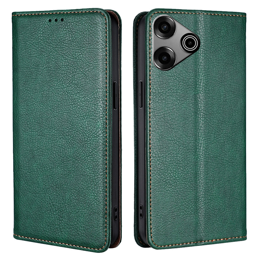 For Transsion Tecno Pova 6 Pro 5G Anti-scratch Case Wallet PU Leather Magnetic Cell Phone Cover - Green
