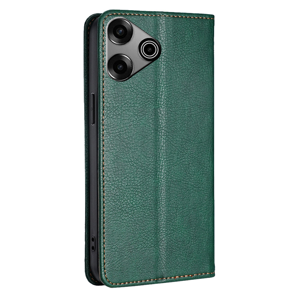 For Transsion Tecno Pova 6 Pro 5G Anti-scratch Case Wallet PU Leather Magnetic Cell Phone Cover - Green