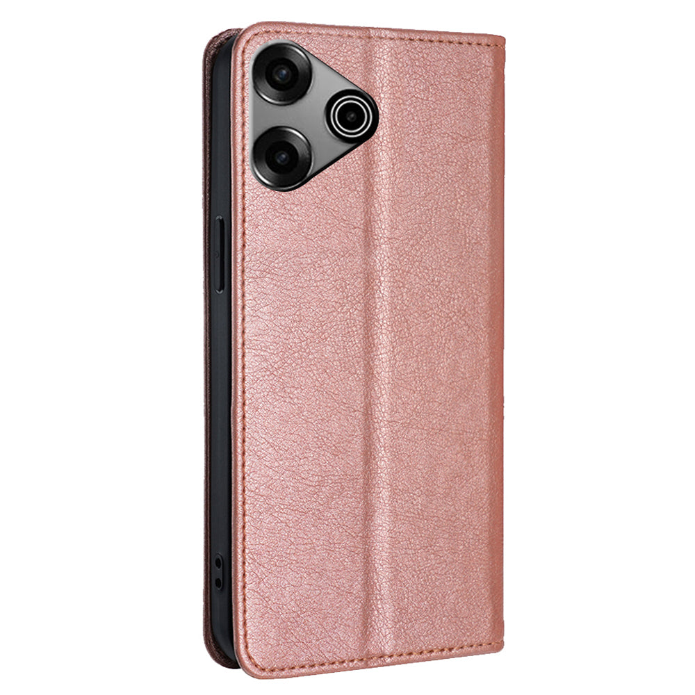 For Transsion Tecno Pova 6 Pro 5G Anti-scratch Case Wallet PU Leather Magnetic Cell Phone Cover - Rose Gold