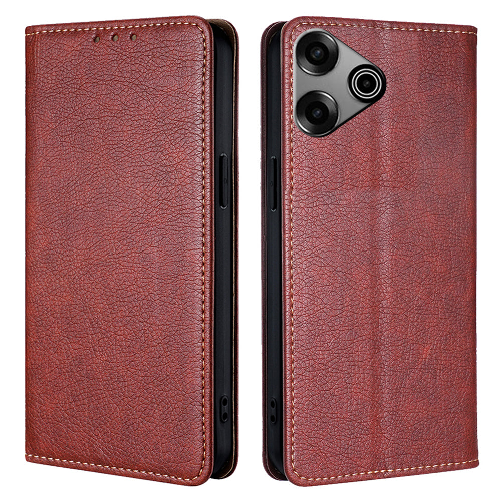 For Transsion Tecno Pova 6 Pro 5G Anti-scratch Case Wallet PU Leather Magnetic Cell Phone Cover - Brown