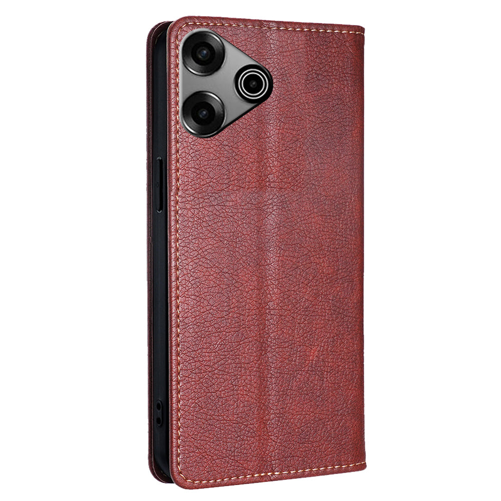 For Transsion Tecno Pova 6 Pro 5G Anti-scratch Case Wallet PU Leather Magnetic Cell Phone Cover - Brown