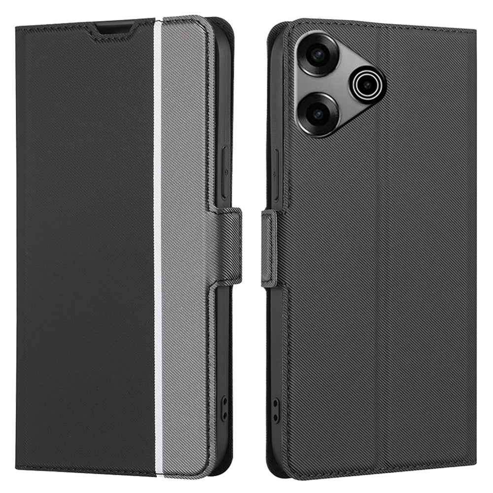 For Transsion Tecno Pova 6 Pro 5G Twill Texture Case Card Slots Drop-proof Phone Leather Cover - Black