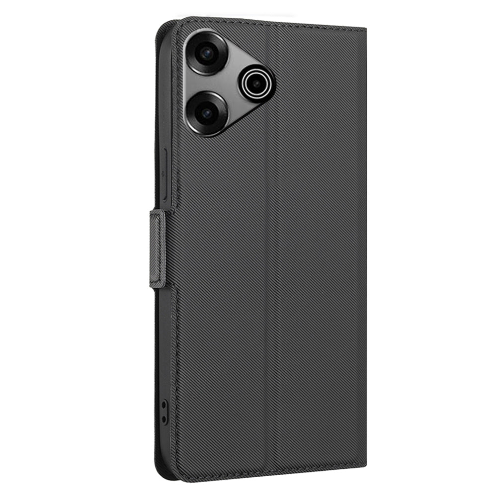 For Transsion Tecno Pova 6 Pro 5G Twill Texture Case Card Slots Drop-proof Phone Leather Cover - Black