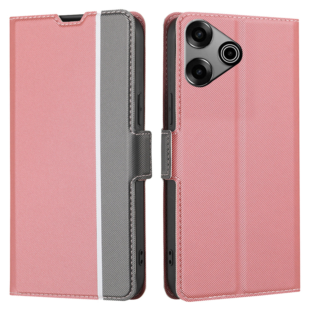 For Transsion Tecno Pova 6 Pro 5G Twill Texture Case Card Slots Drop-proof Phone Leather Cover - Pink