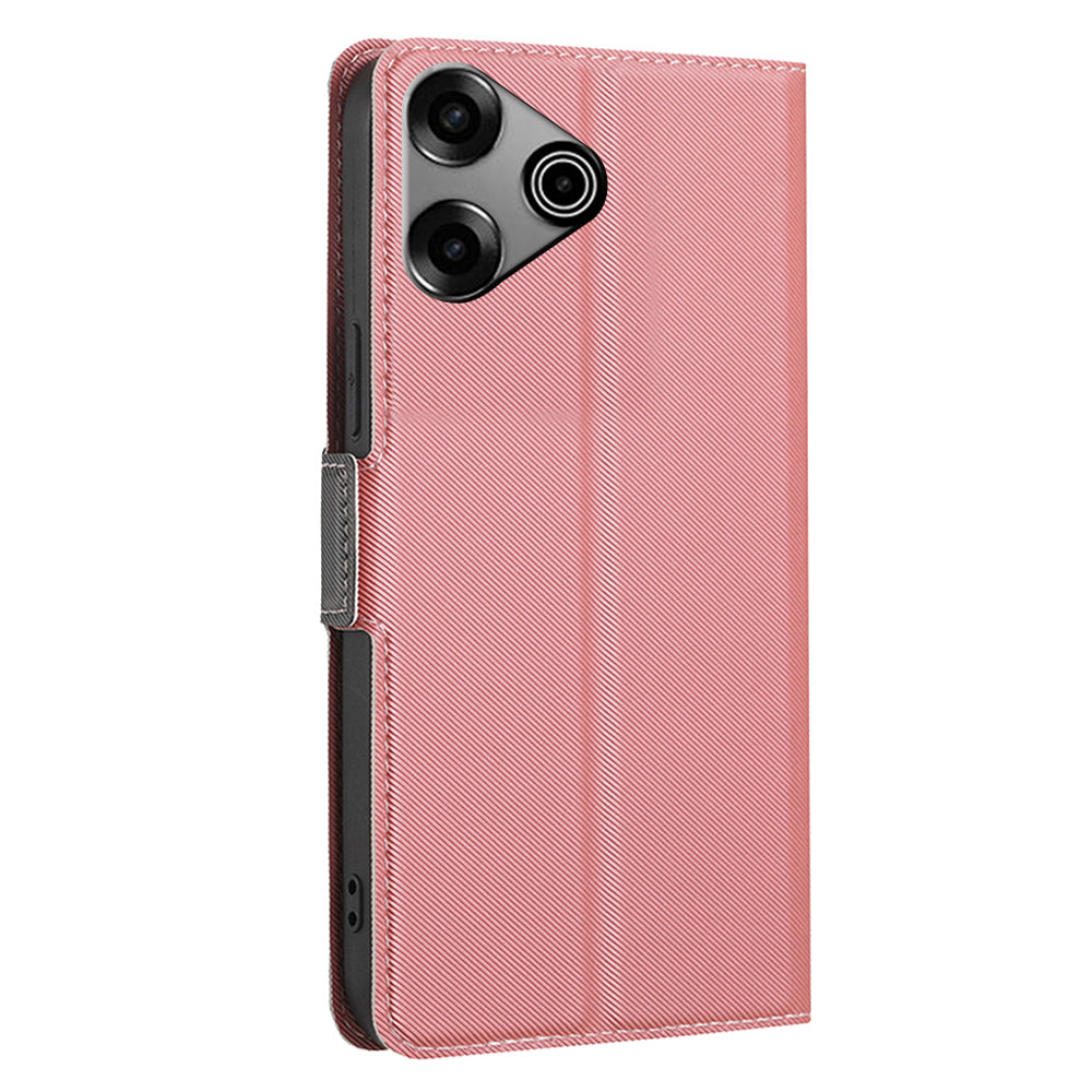 For Transsion Tecno Pova 6 Pro 5G Twill Texture Case Card Slots Drop-proof Phone Leather Cover - Pink
