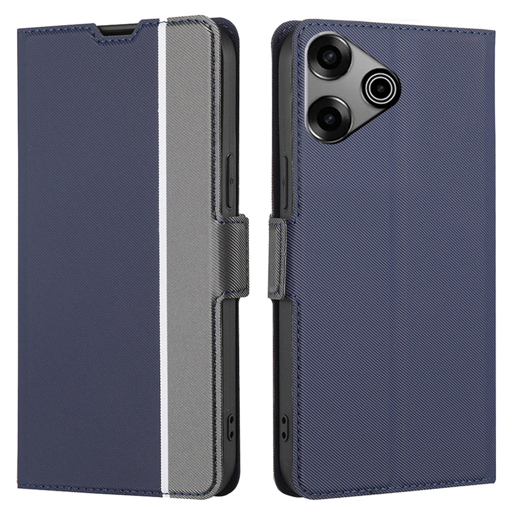 For Transsion Tecno Pova 6 Pro 5G Twill Texture Case Card Slots Drop-proof Phone Leather Cover - Blue