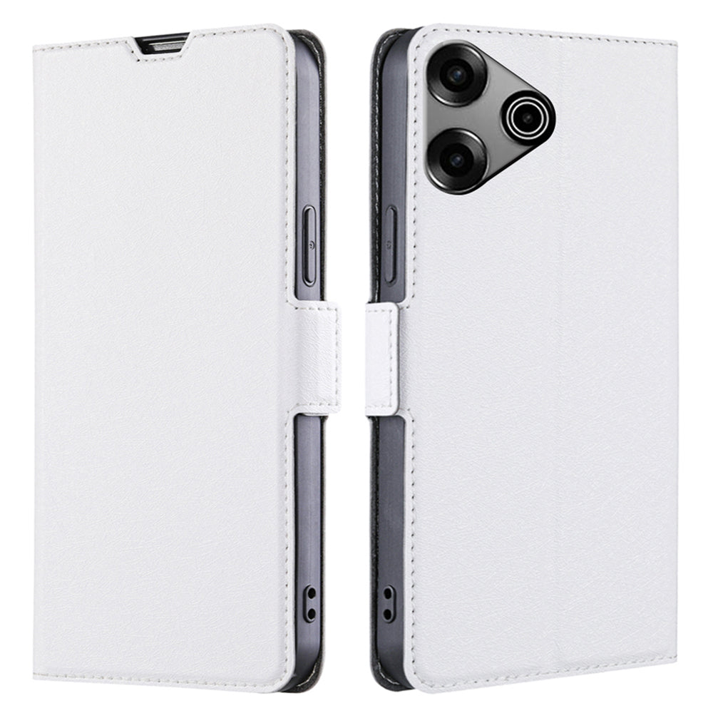 For Transsion Tecno Pova 6 Pro 5G Case PU Leather Card Slot Cover Side Magnetic Clasp Design - White