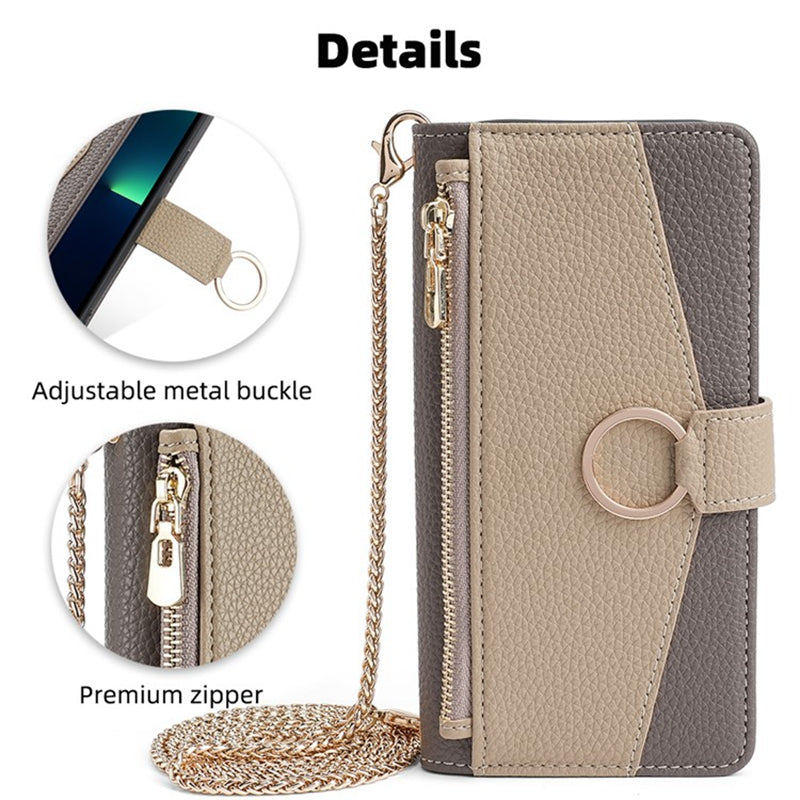 For Transsion Tecno Pova 6 Pro 5G Case Zipper Wallet Mirror Phone Leather Cover with Shoulder Strap - Grey