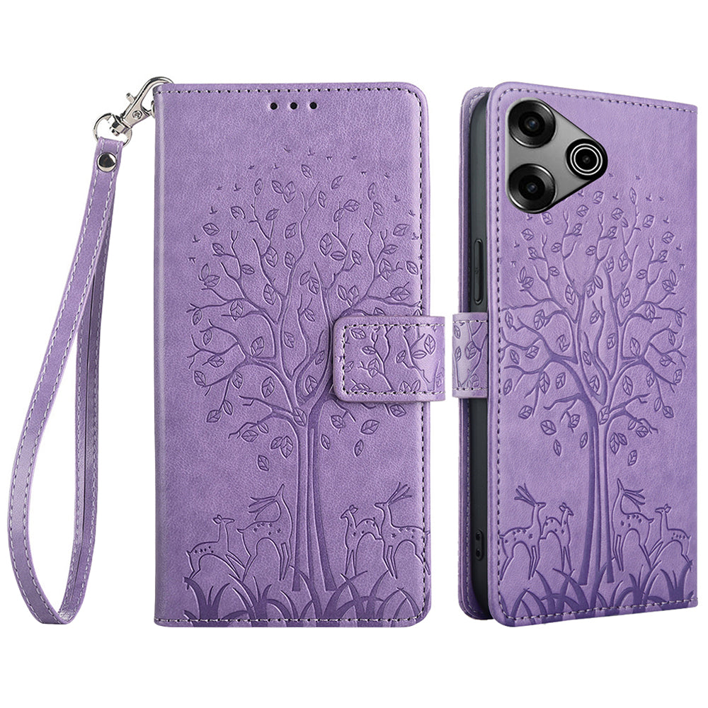 For Transsion Tecno Pova 6 Pro 5G Wallet Case Tree Imprinted Stand Leather Phone Cover - Purple