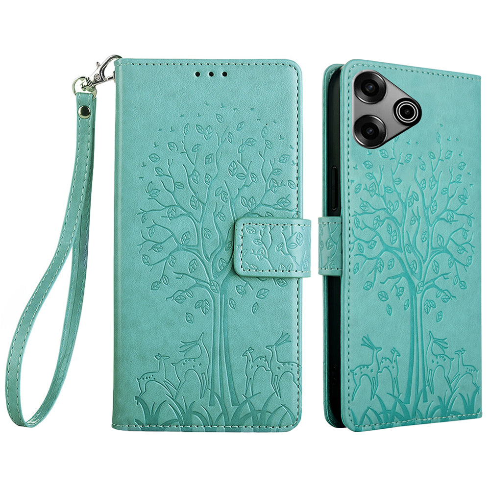 For Transsion Tecno Pova 6 Pro 5G Wallet Case Tree Imprinted Stand Leather Phone Cover - Green
