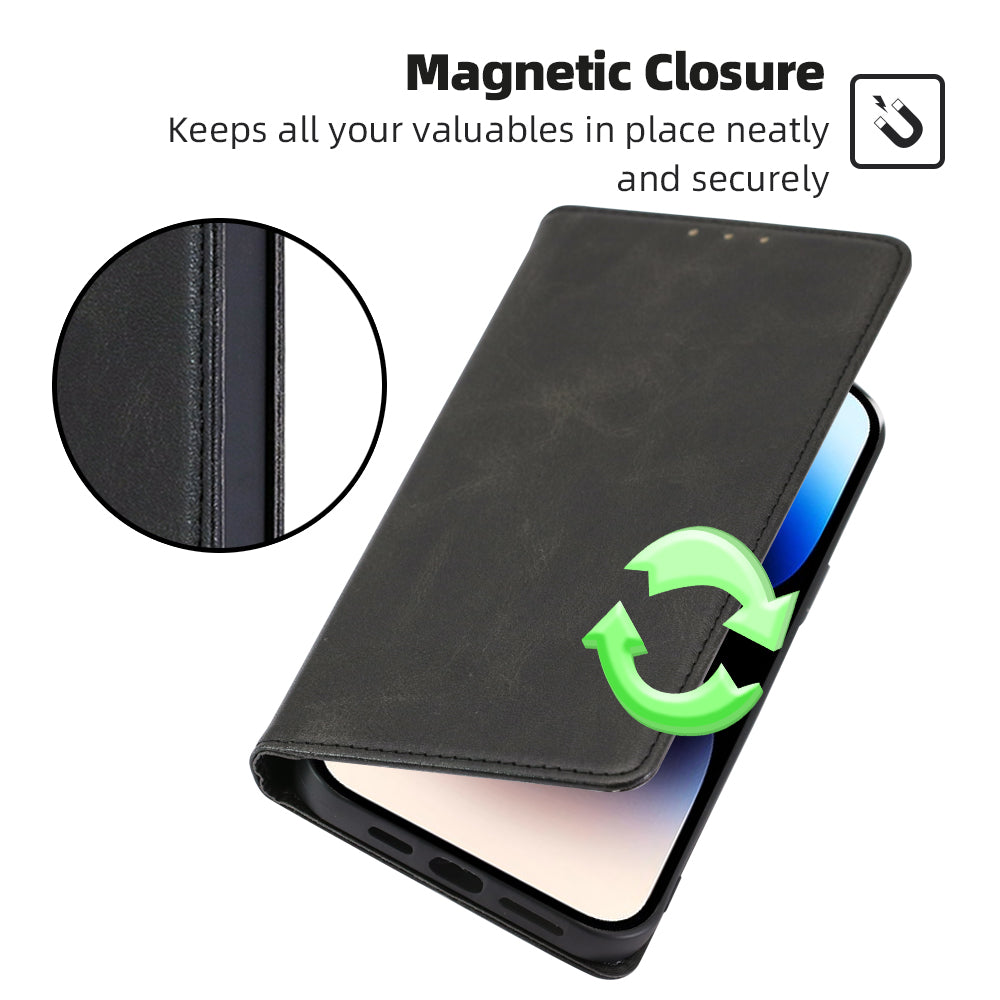 For Realme 12+ 5G Case Calf Textured Leather Wallet Cover Cell Phone Accessory Wholesale - Black