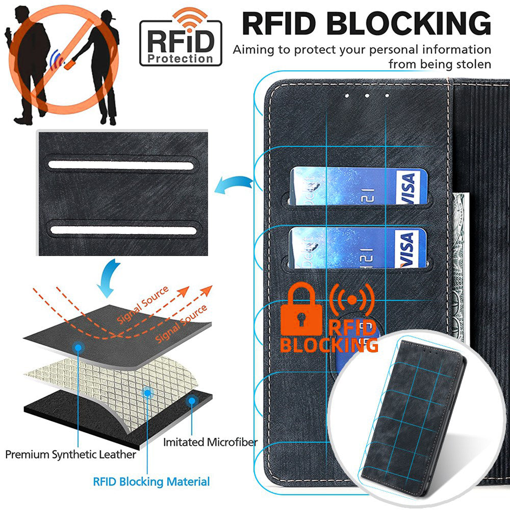 For Realme 12+ 5G Flip Case Leather Shockproof Phone Cover with RFID Blocking Wallet - Black