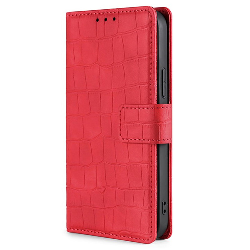 For Realme 12+ 5G Wallet Case Crocodile Texture PU Leather Protective Phone Cover - Red