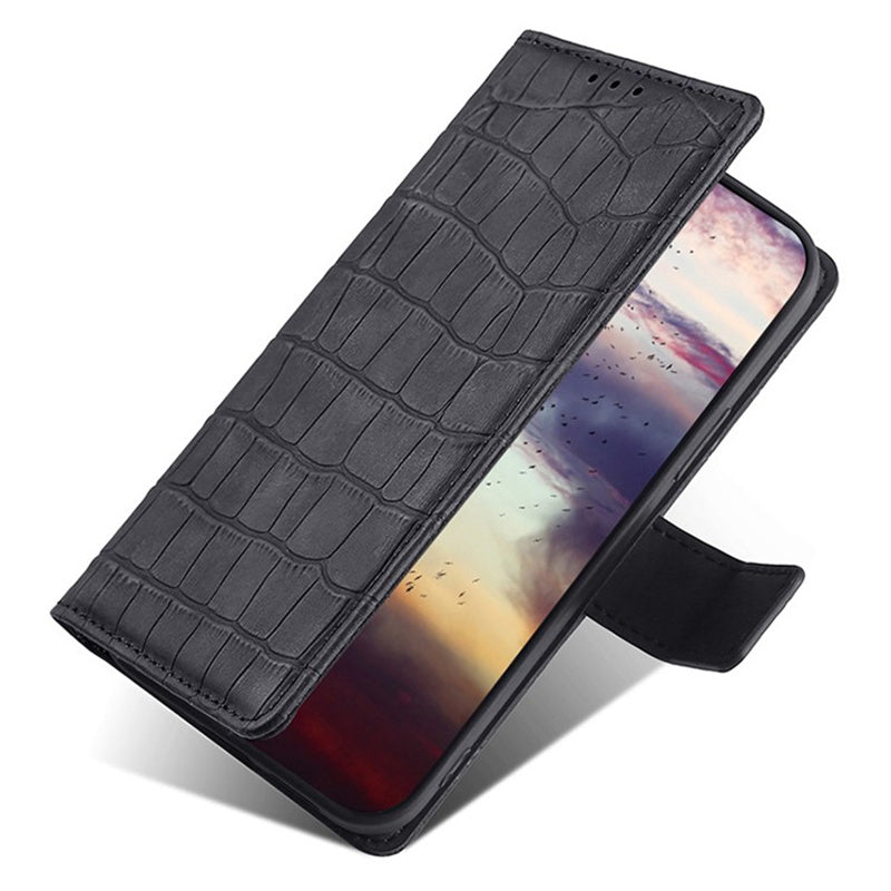For Realme 12+ 5G Wallet Case Crocodile Texture PU Leather Protective Phone Cover - Black