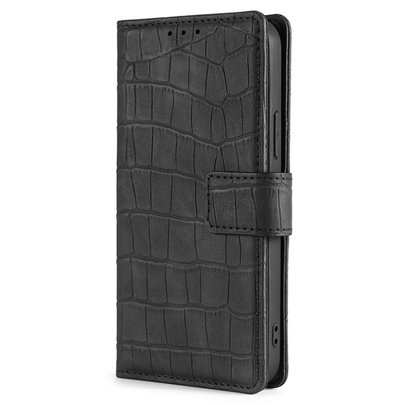 For Realme 12+ 5G Wallet Case Crocodile Texture PU Leather Protective Phone Cover - Black