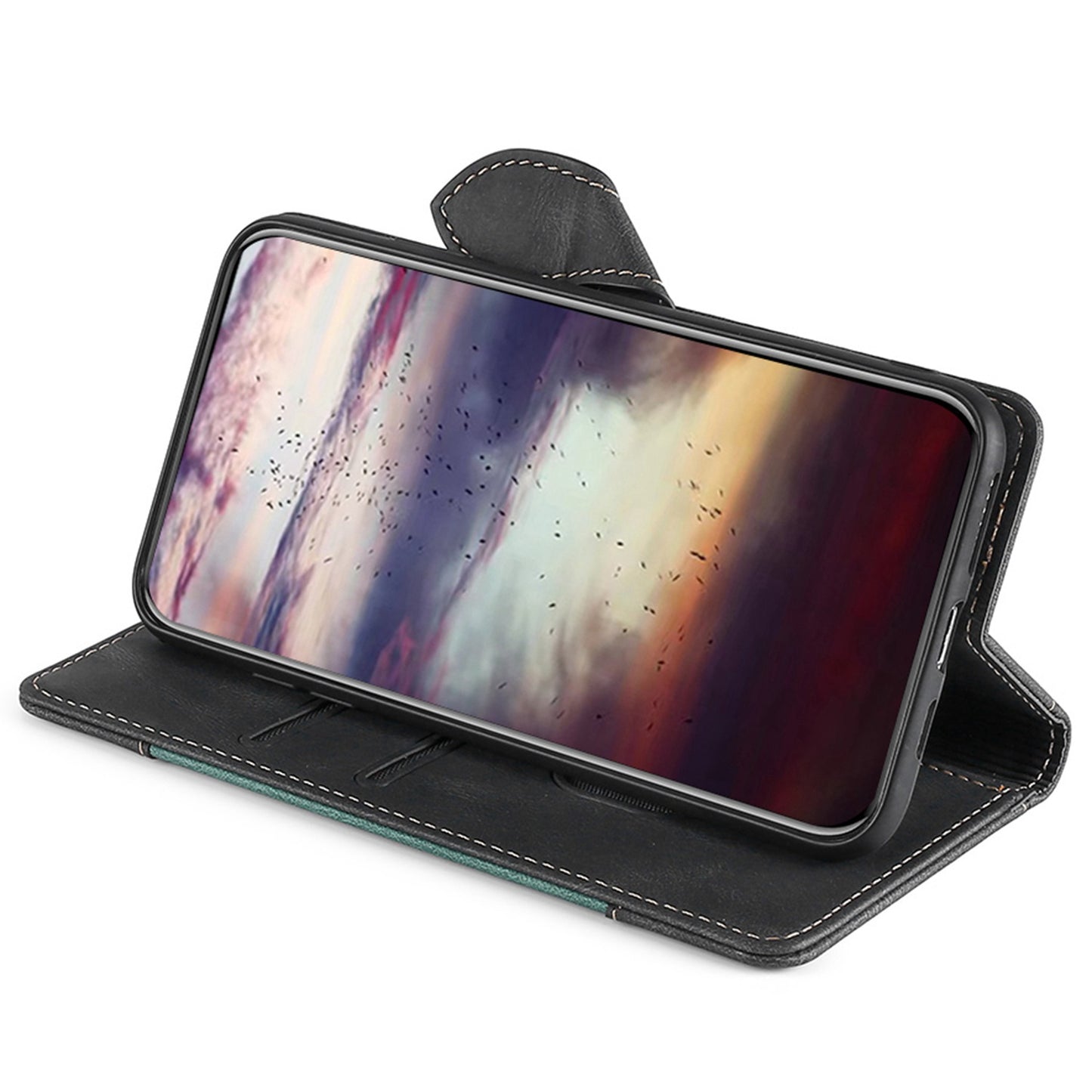 For Realme 12+ 5G Case Skin-touch Leather Phone Cover with Wallet Stand - Black