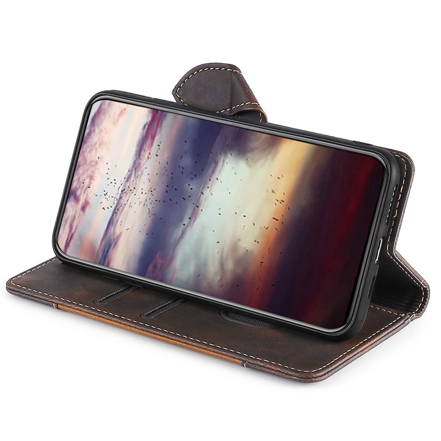 For Realme 12+ 5G Case Skin-touch Leather Phone Cover with Wallet Stand - Brown