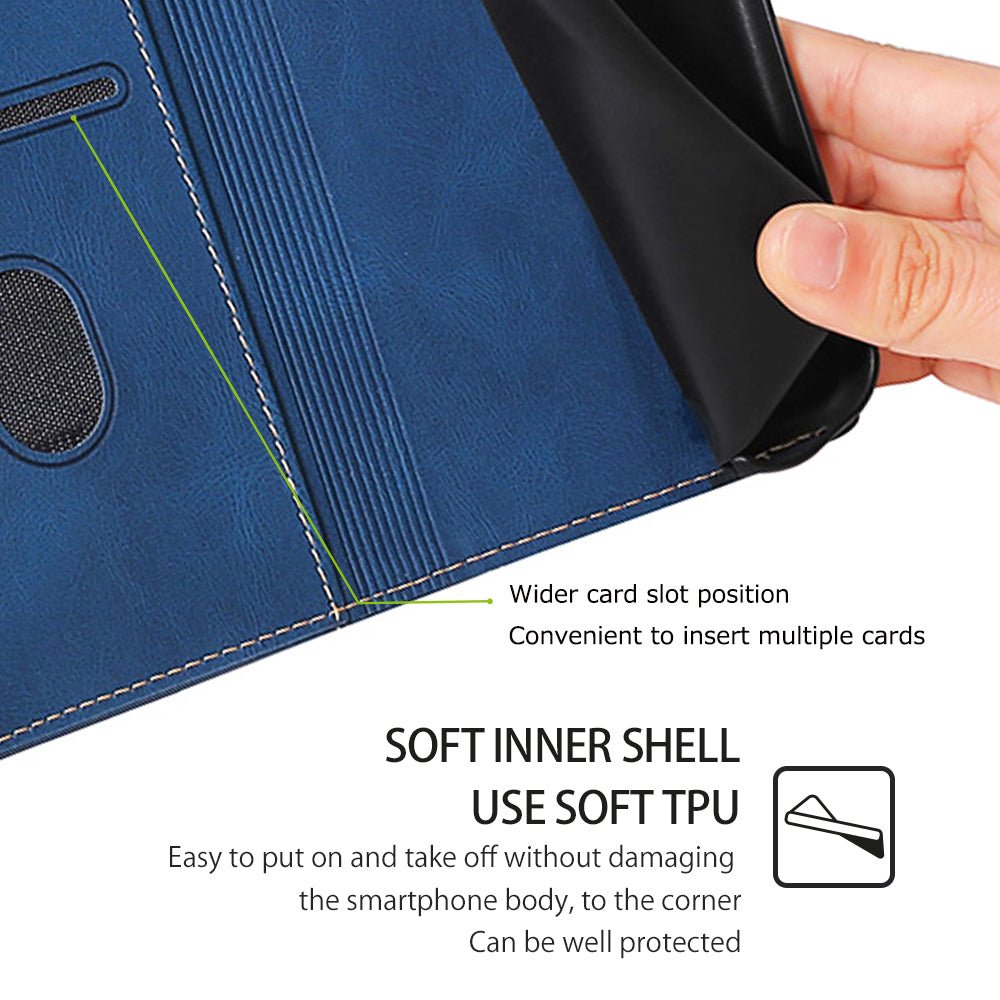 For Realme 12+ 5G Case Skin-touch Leather Phone Cover with Wallet Stand - Blue