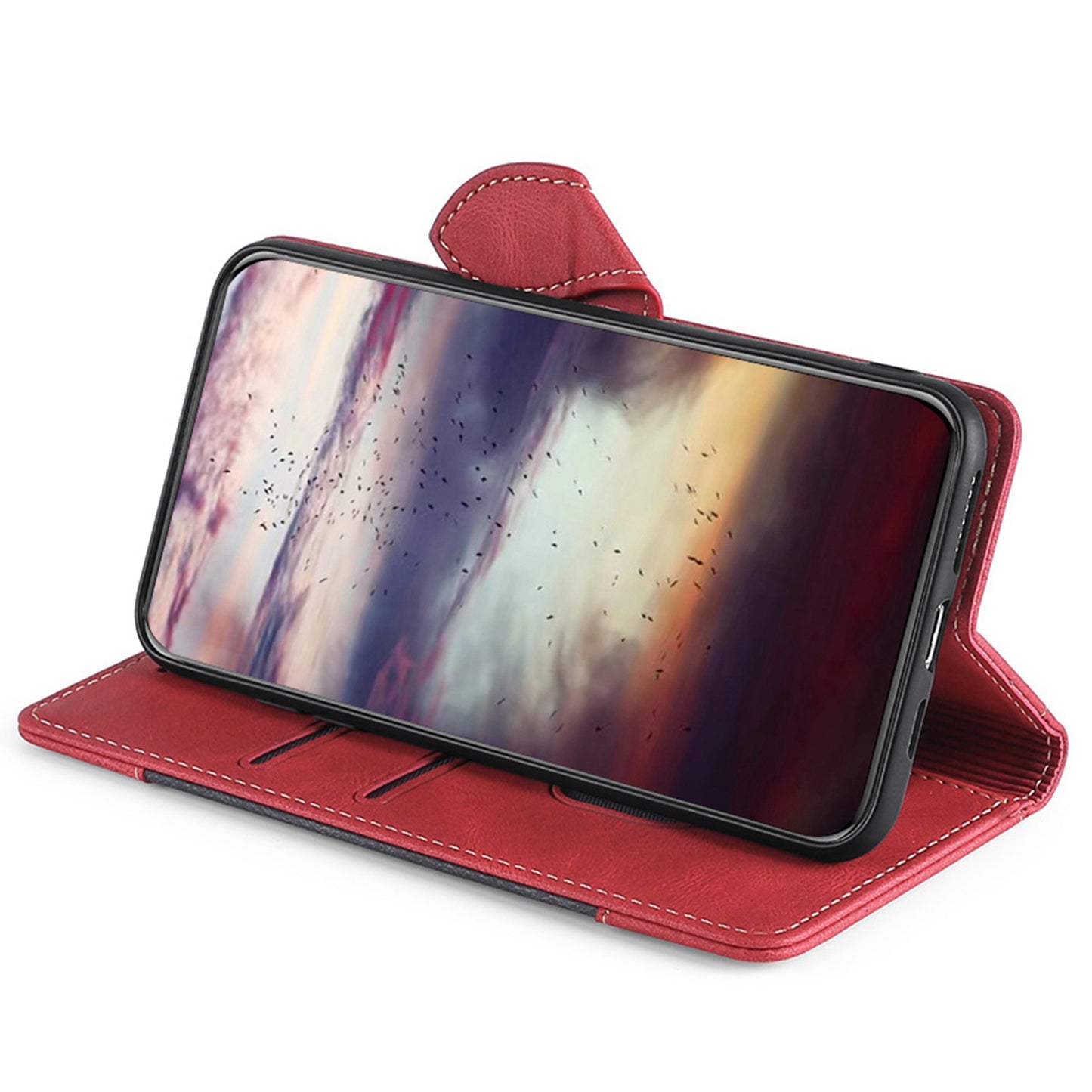 For Realme 12+ 5G Case Skin-touch Leather Phone Cover with Wallet Stand - Red