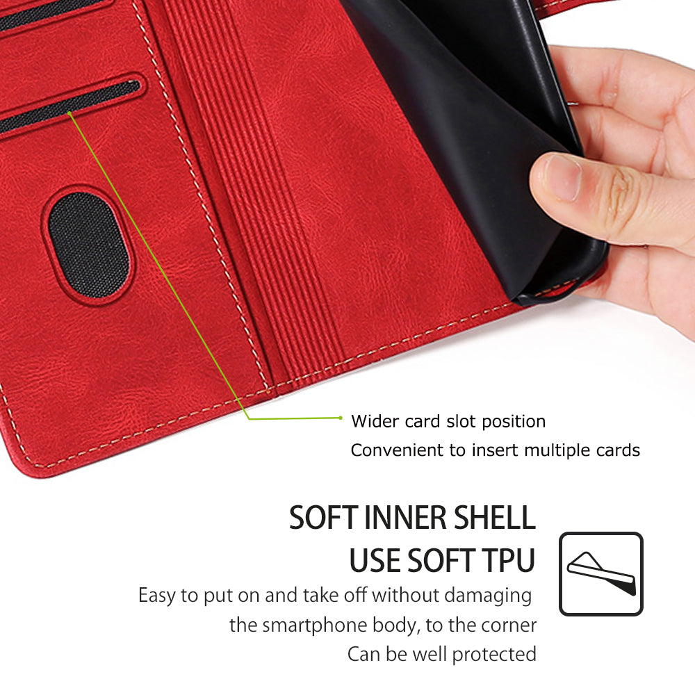 For Realme 12+ 5G Case Skin-touch Leather Phone Cover with Wallet Stand - Red