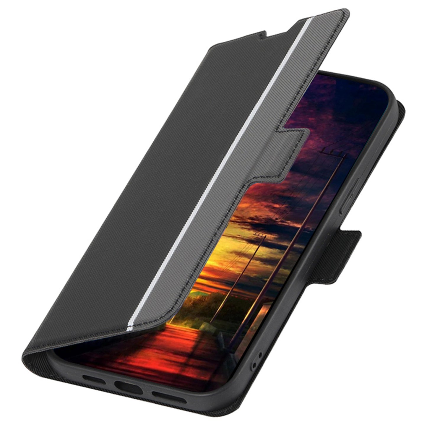 For Realme 12+ 5G Case Card Slots Leather Phone Cover Twill Texture - Black