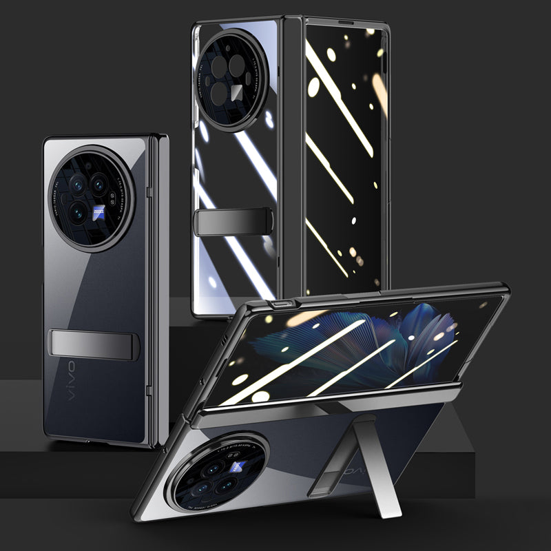 For vivo X Fold3 Case Clear PC+Acrylic Kickstand Phone Shell with Anti-Spy Screen Film - Black