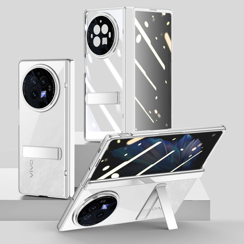 For vivo X Fold3 Case Clear PC+Acrylic Kickstand Phone Shell with Anti-Spy Screen Film - Silver