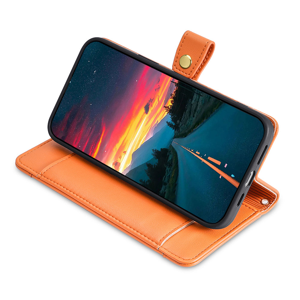 For Realme 12+ 5G Case Zipper Pocket Stand Phone Cover with Wrist Strap - Orange