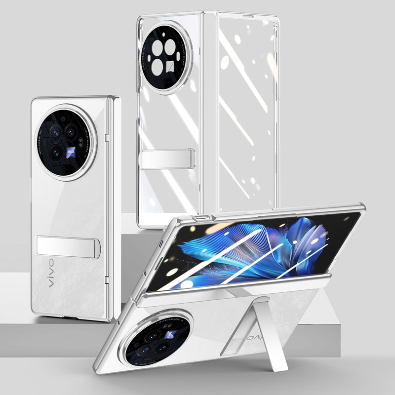 For vivo X Fold3 Clear Case Hinge Protection Magnetic Kickstand Phone Cover with Tempered Glass Film - Silver