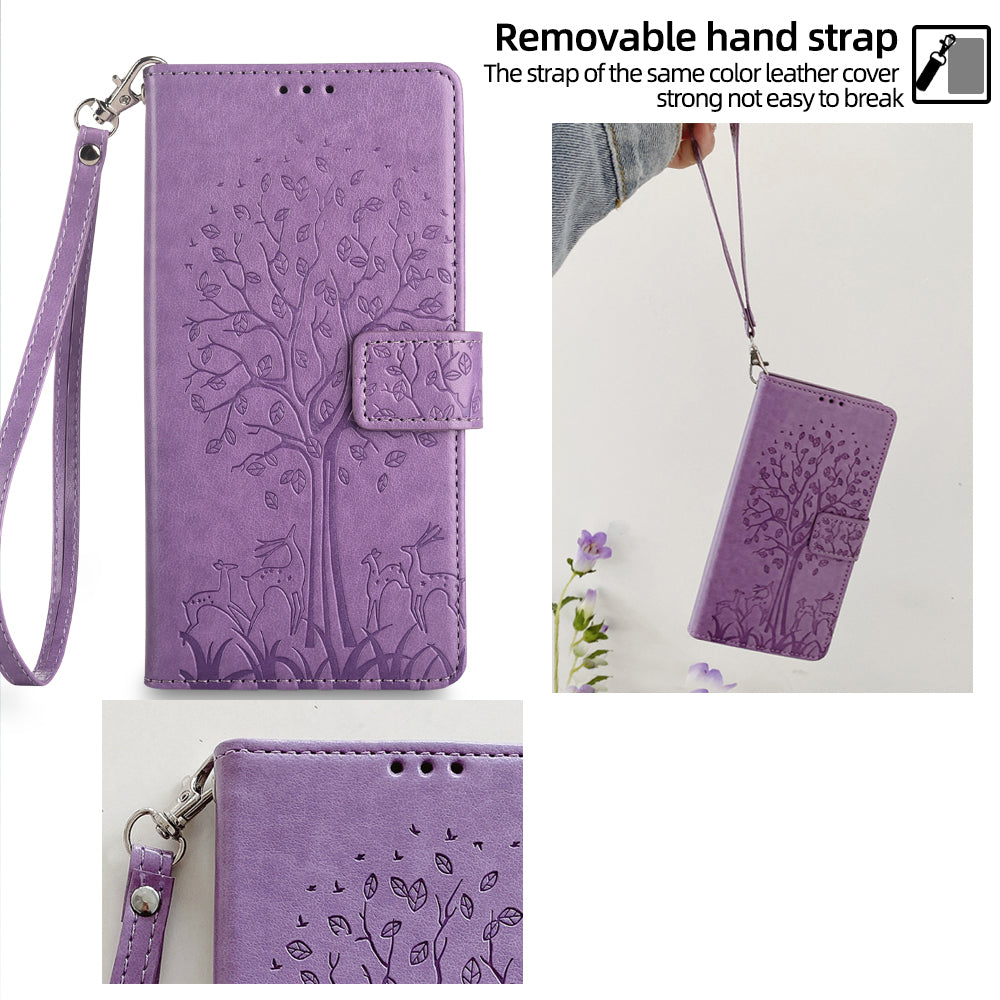 For Realme 12+ 5G Leather Case Tree Imprinted Stand Mobile Phone Cover - Purple