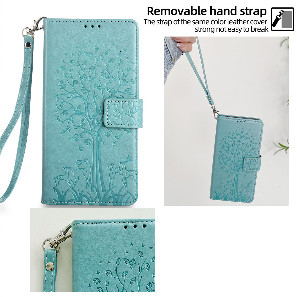 For Realme 12+ 5G Leather Case Tree Imprinted Stand Mobile Phone Cover - Green