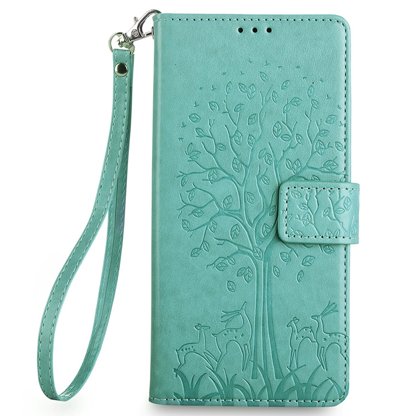 For Realme 12+ 5G Leather Case Tree Imprinted Stand Mobile Phone Cover - Green