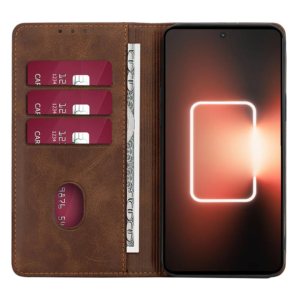 For Realme 12 Pro 5G / 12 Pro+ 5G Leather Case Magnetic Closure Wallet Phone Cover - Brown