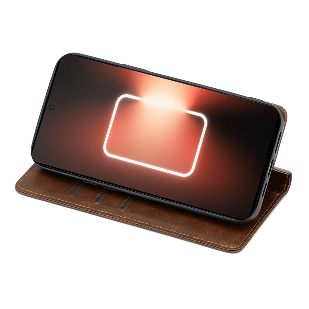For Realme 12 Pro 5G / 12 Pro+ 5G Leather Case Magnetic Closure Wallet Phone Cover - Brown