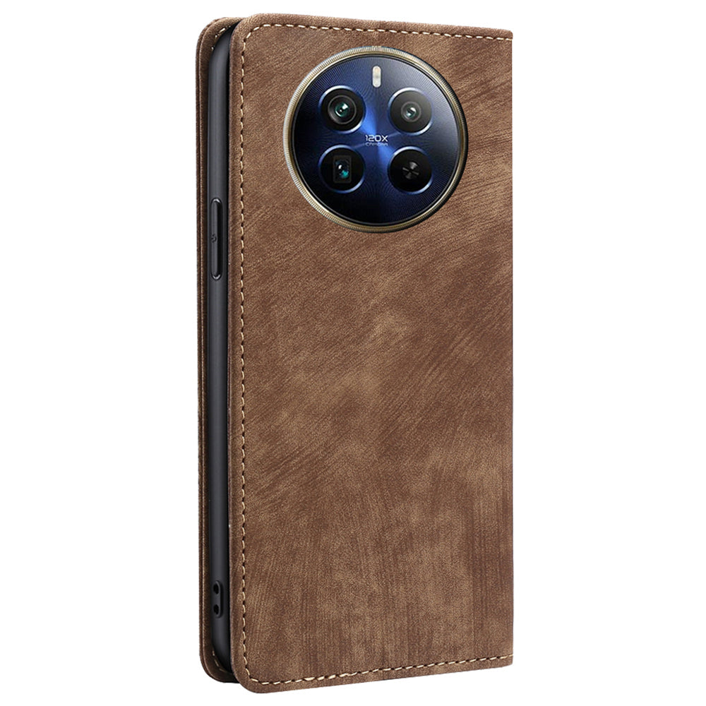 For Realme 12 Pro 5G / 12 Pro+ 5G Case RFID Blocking Wallet PU Leather Stand Phone Cover - Brown