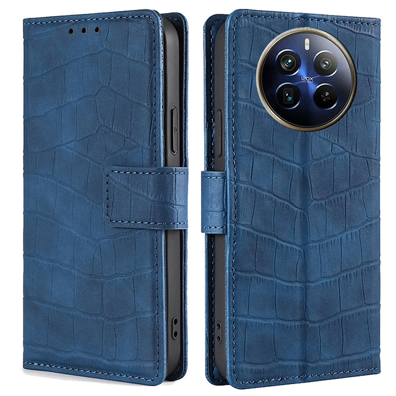 For Realme 12 Pro 5G / 12 Pro+ 5G Protective Case Crocodile Texture PU Leather Wallet Phone Cover - Blue